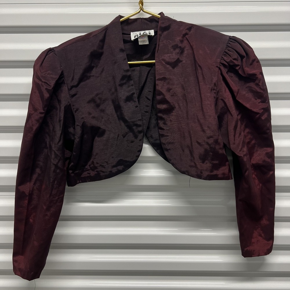 Karen Lucas for Niki Womens Vintage 80s Bolero Jacket 14 Burgundy Puffed Shrug
